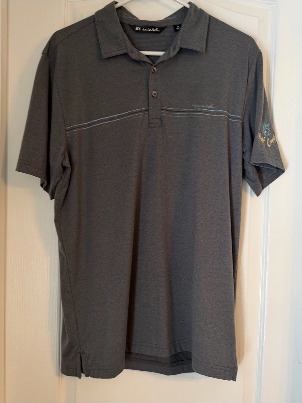 Travis Mathew Men's Gray Polo with Subtle Stripe Detail Wolf Creek